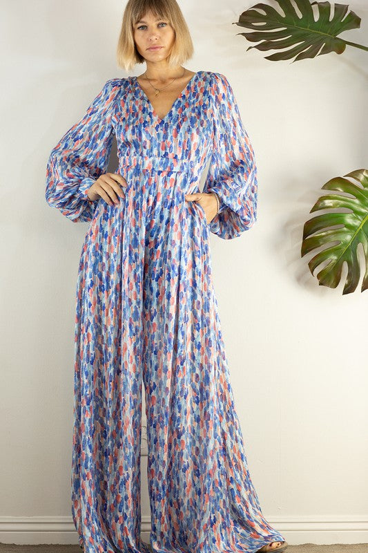 Open Back Long Sleeve Wide Leg Jumpsuit