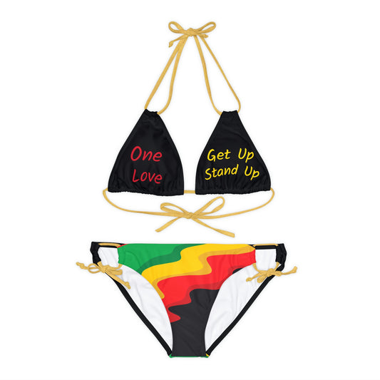 Rasta Reggae Lyric Graphic Print Strappy Bikini Set