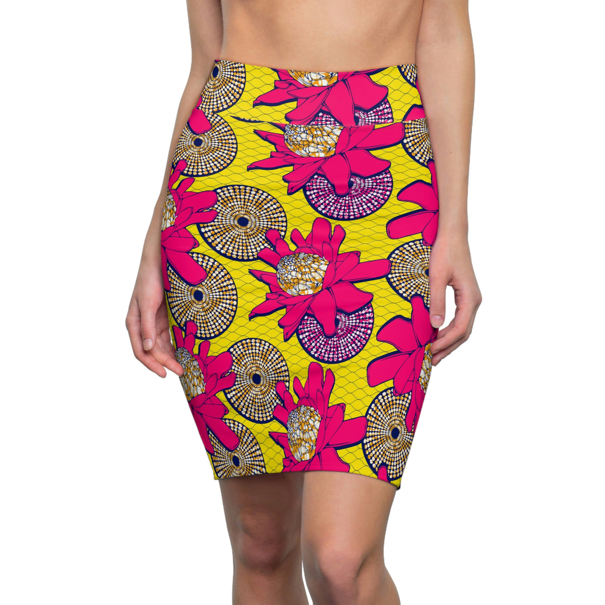 Saia Lápis Feminina com Estampa Floral Gráfica Vibrante Africana