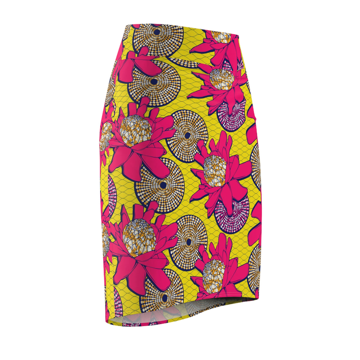 Saia Lápis Feminina com Estampa Floral Gráfica Vibrante Africana