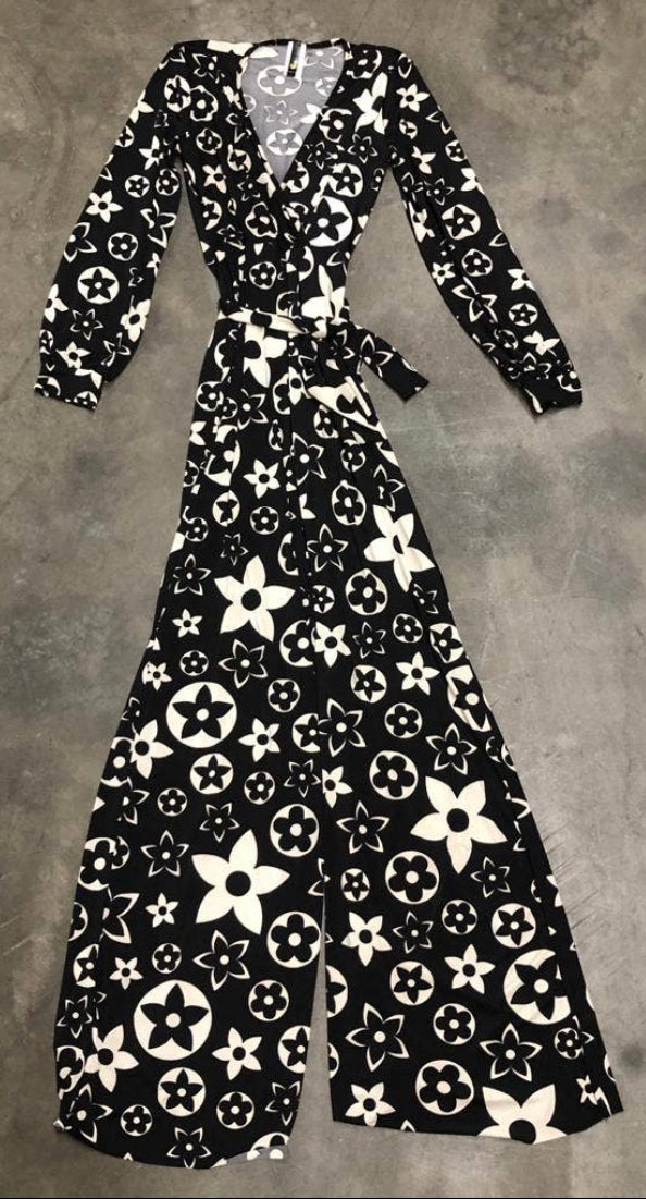 “star” printed long sleeve stretch jumpsuit