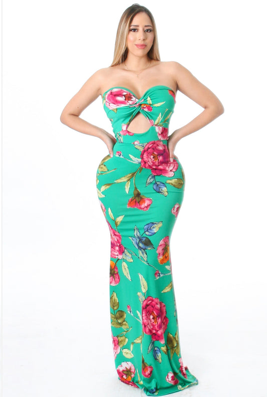 hollow front floral max dress