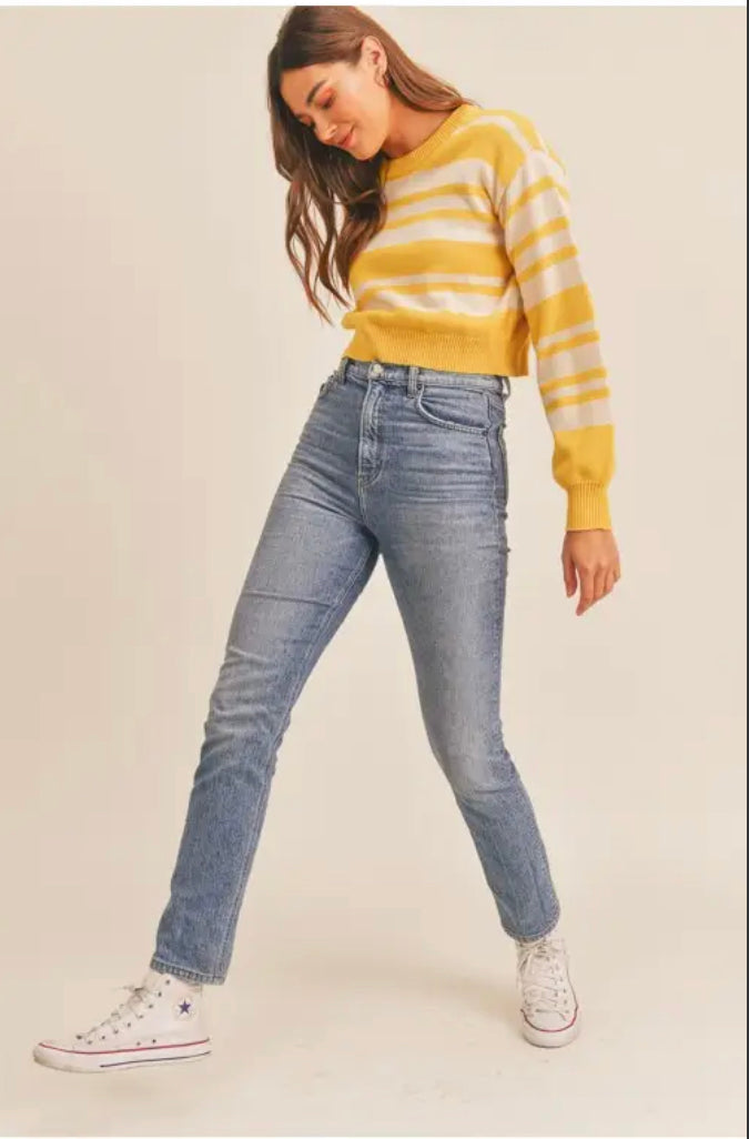 yellow crew neck cropped sweater