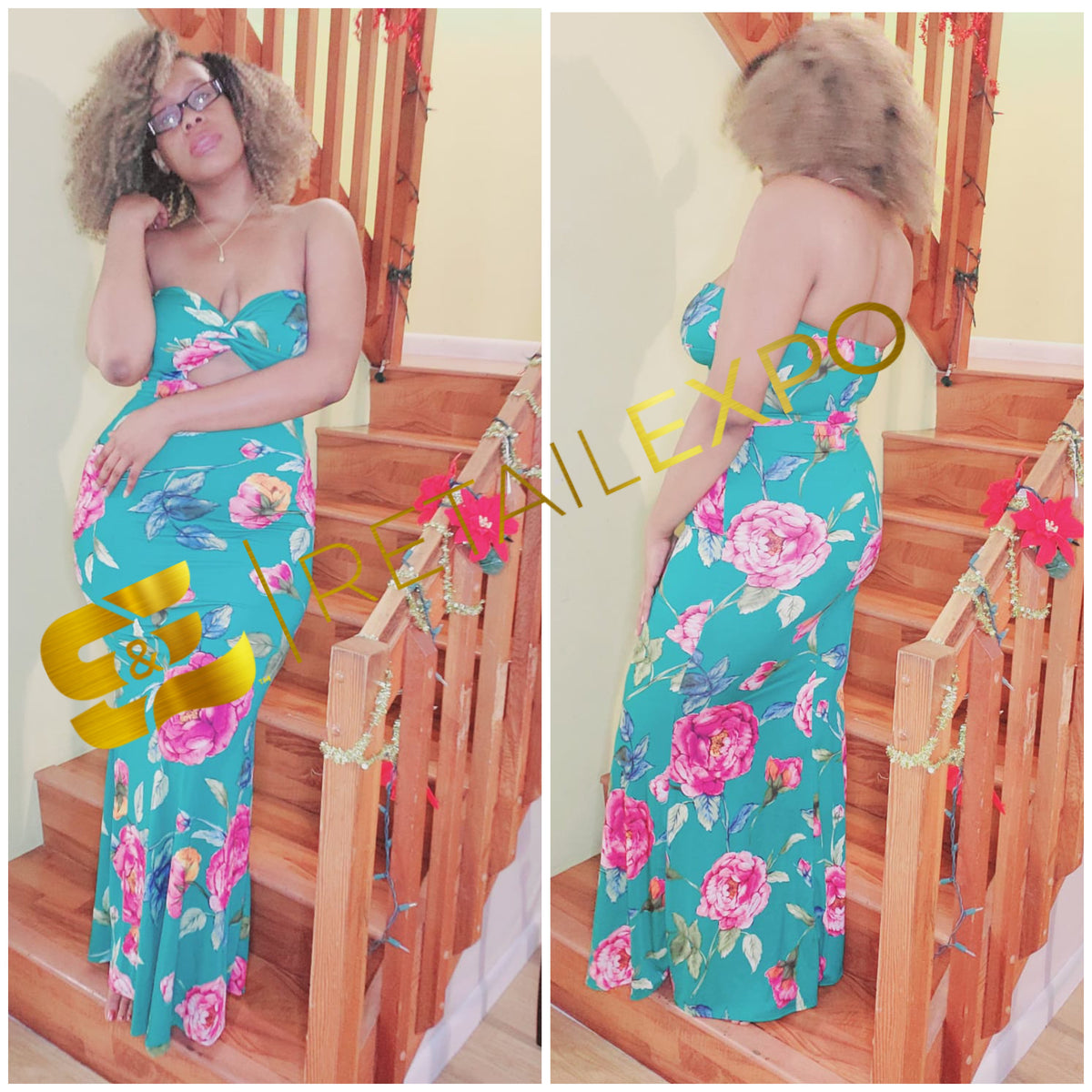 hollow front floral max dress