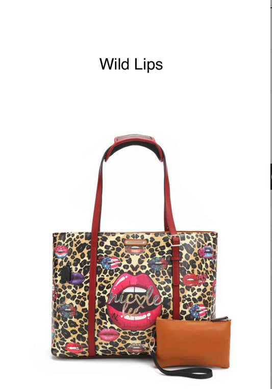 nicole lee usb port shopper bag & clutch set