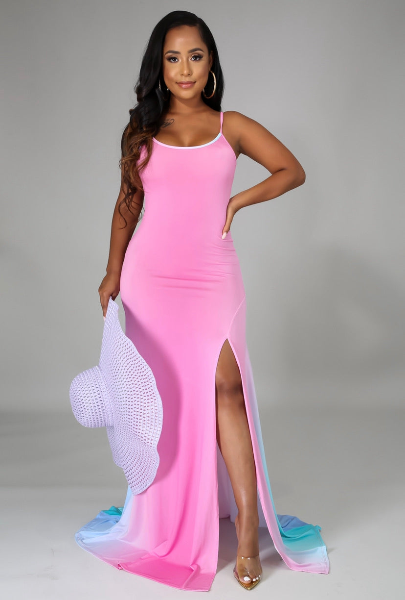 gradient side slit maxi dress