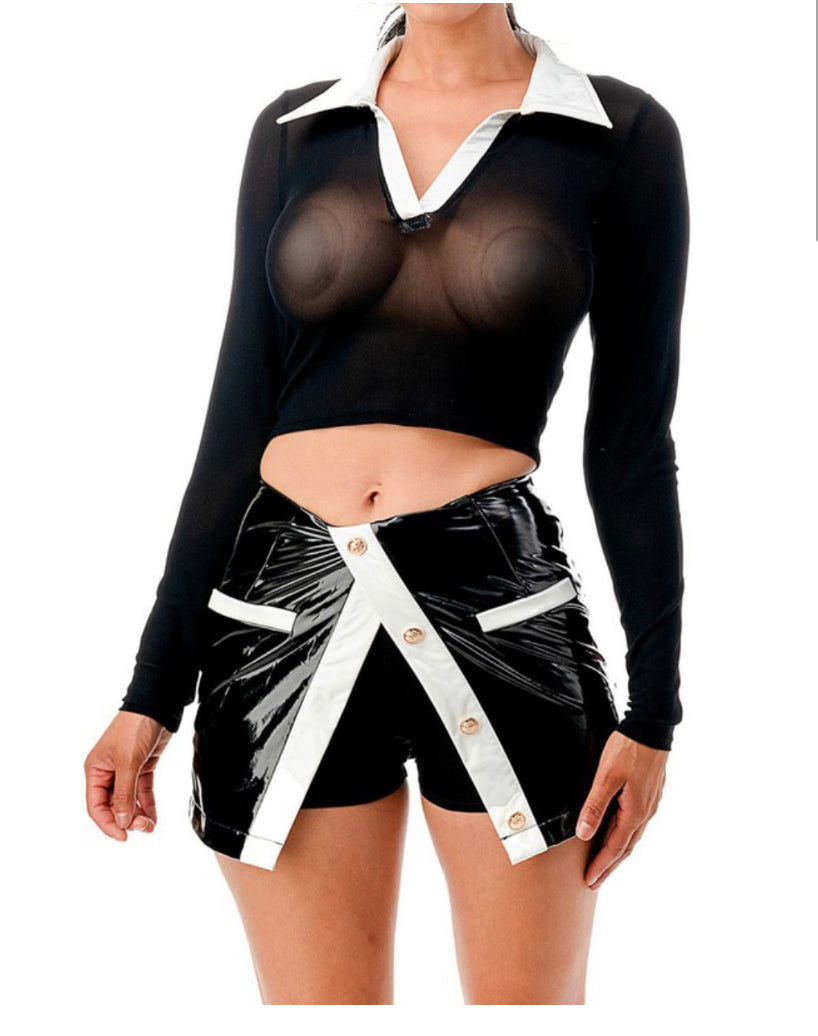 Black & White Mesh Top & Shorts Set