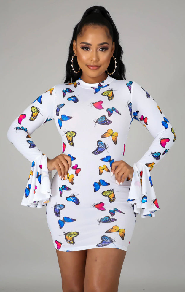 “He Gives Me Butterflies” Long Sleeve Mini Dress