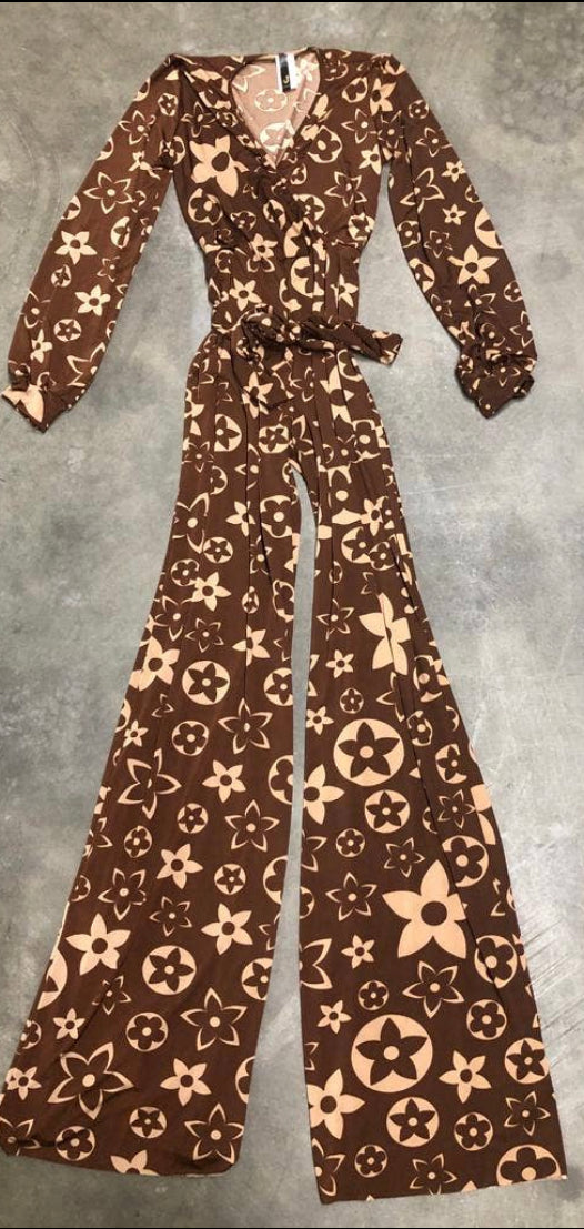 “star” printed long sleeve stretch jumpsuit
