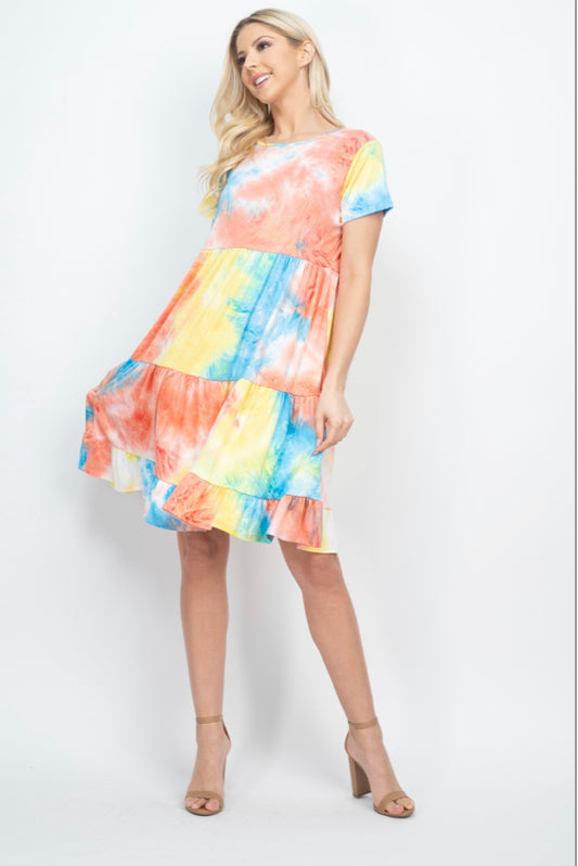 tie dye layered ruffle dress