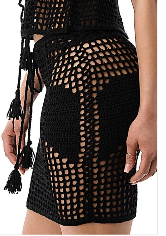 sexy crochet coverup skirt set