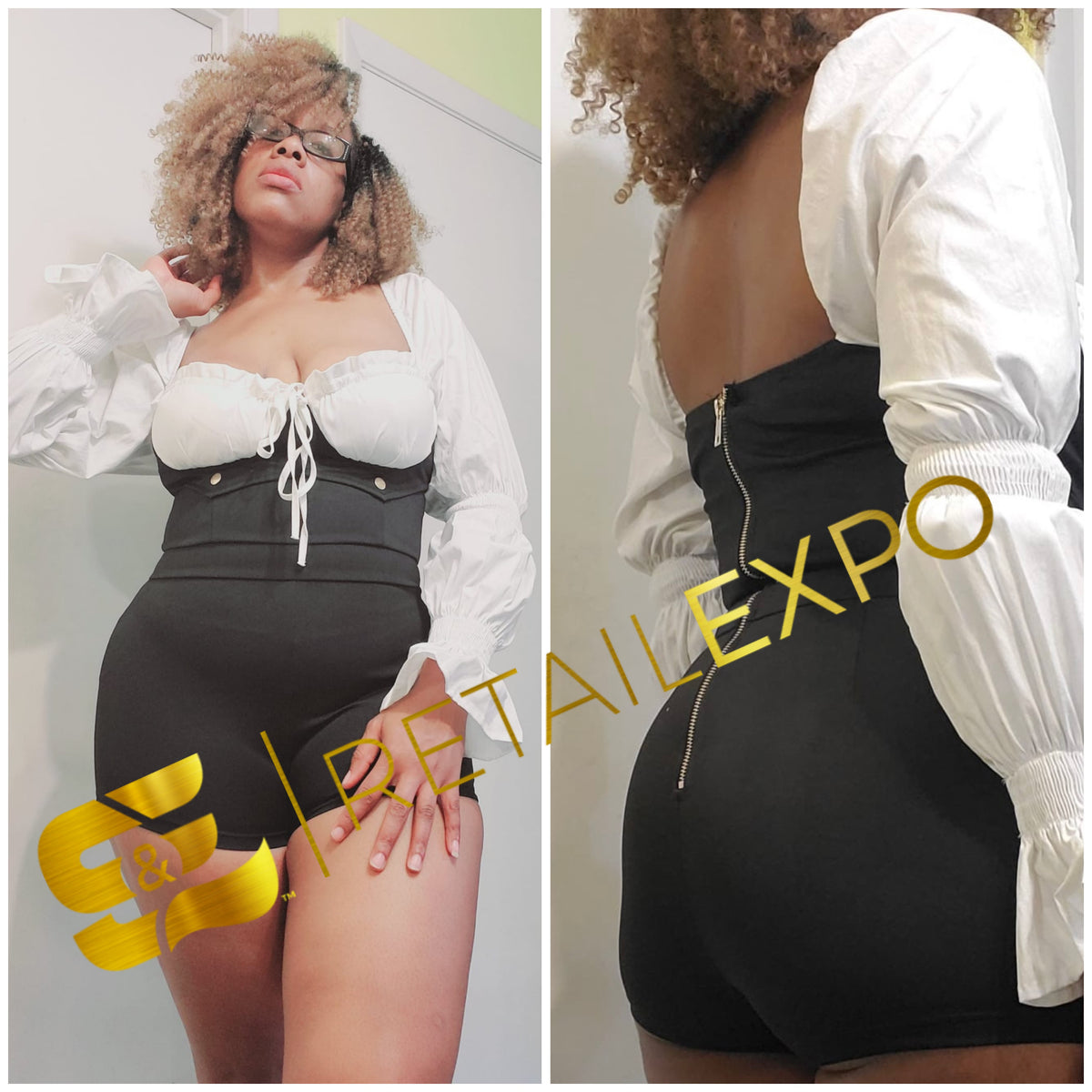 bubble sleeve bustier romper