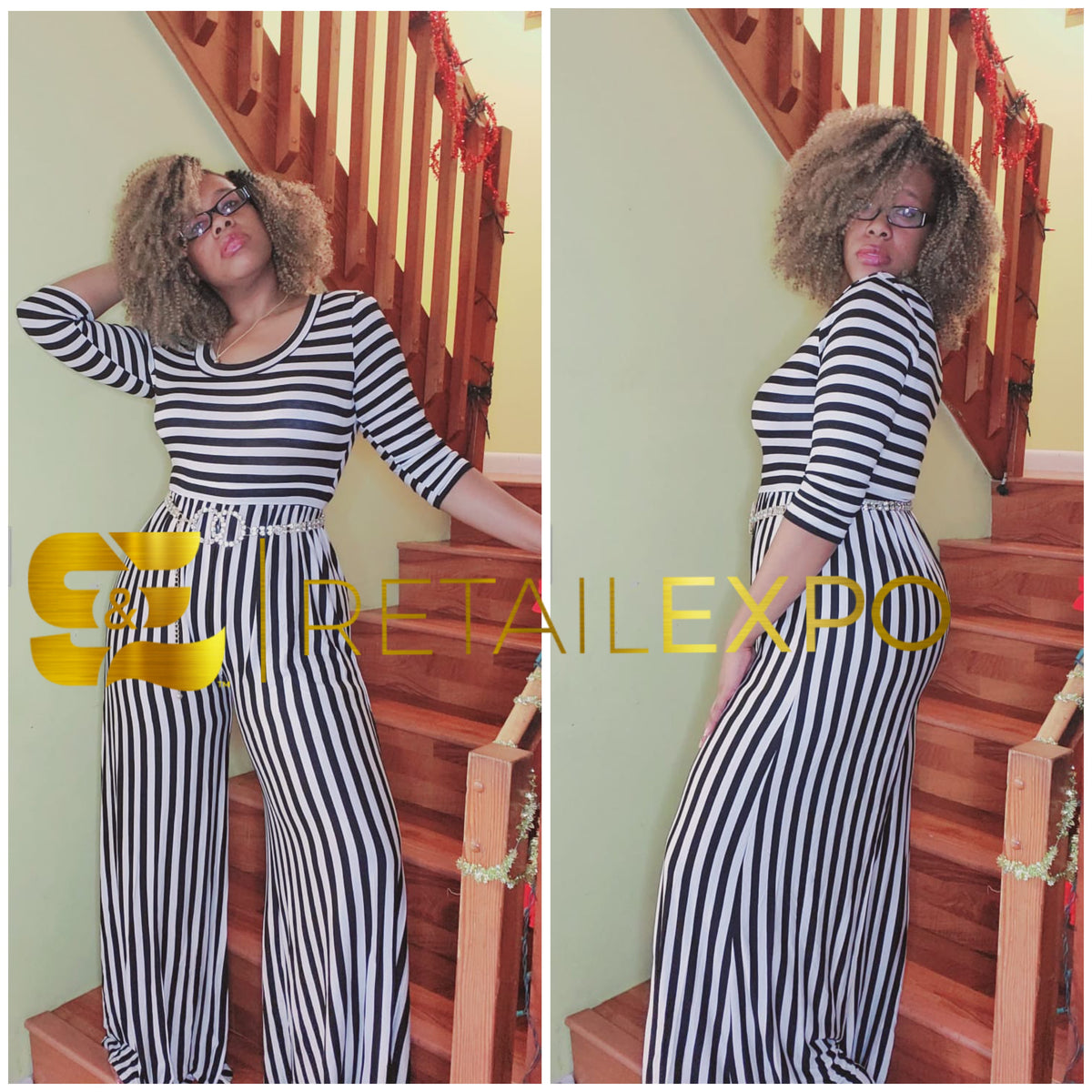 black & white striped jumpsuit
