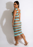 tasseled crochet swimwear coverup dress