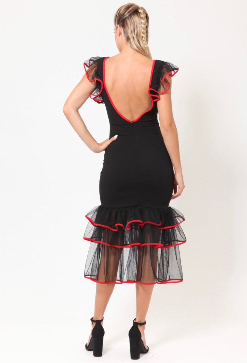 mesh bottom ruffled dress