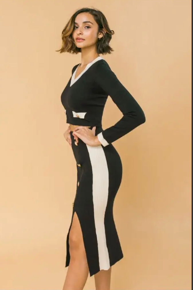 black & white sweater knit skirt set