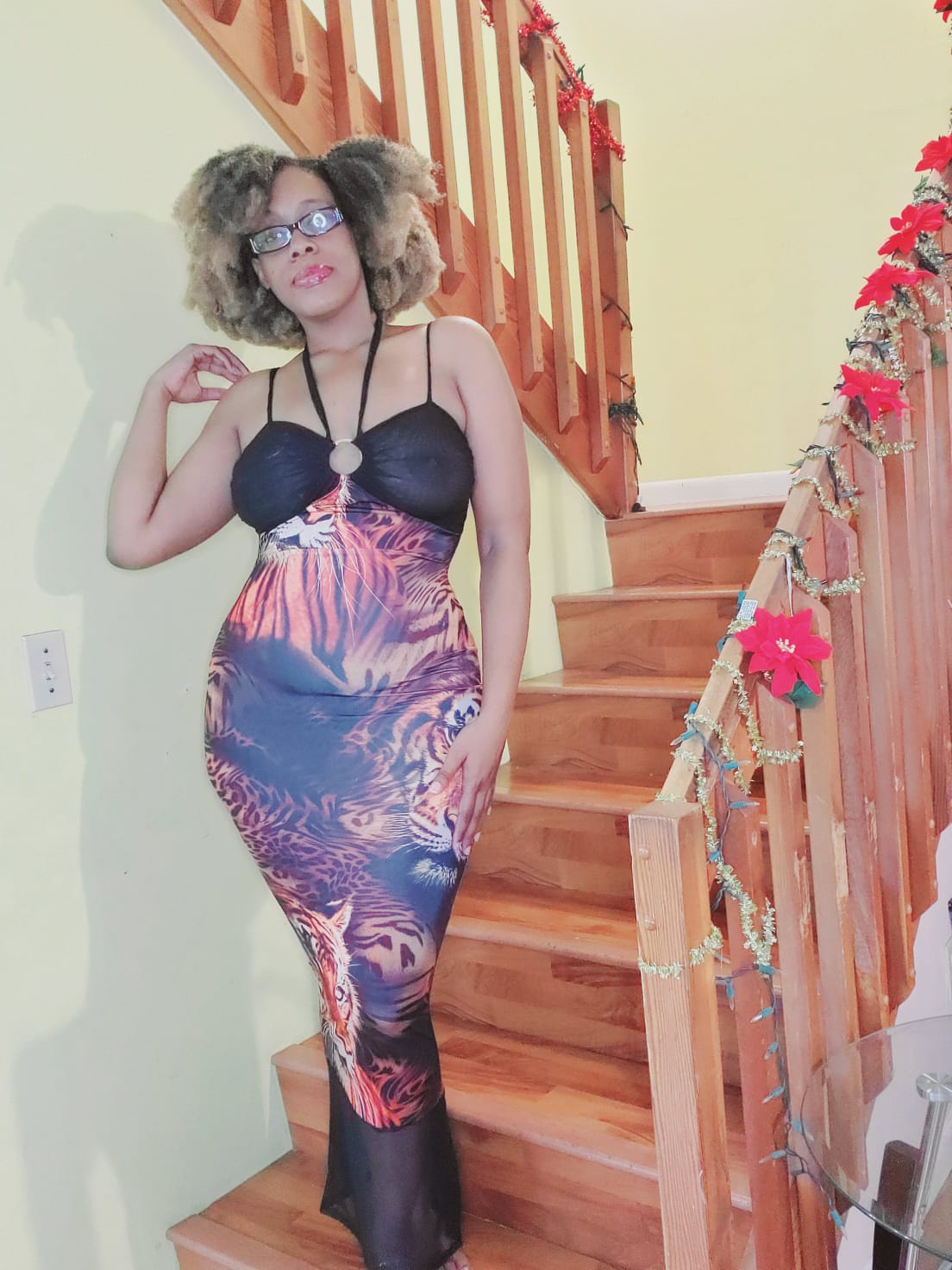 Tiger Print Mesh Halter Dress