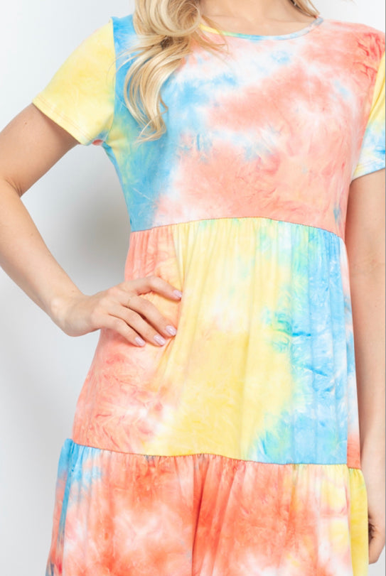 tie dye layered ruffle dress