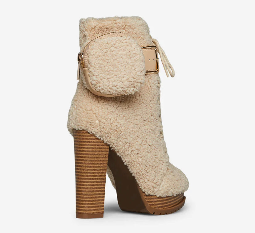 fuzzy heeled bootie