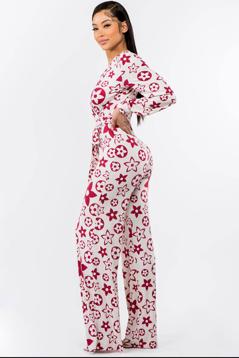 “star” printed long sleeve stretch jumpsuit