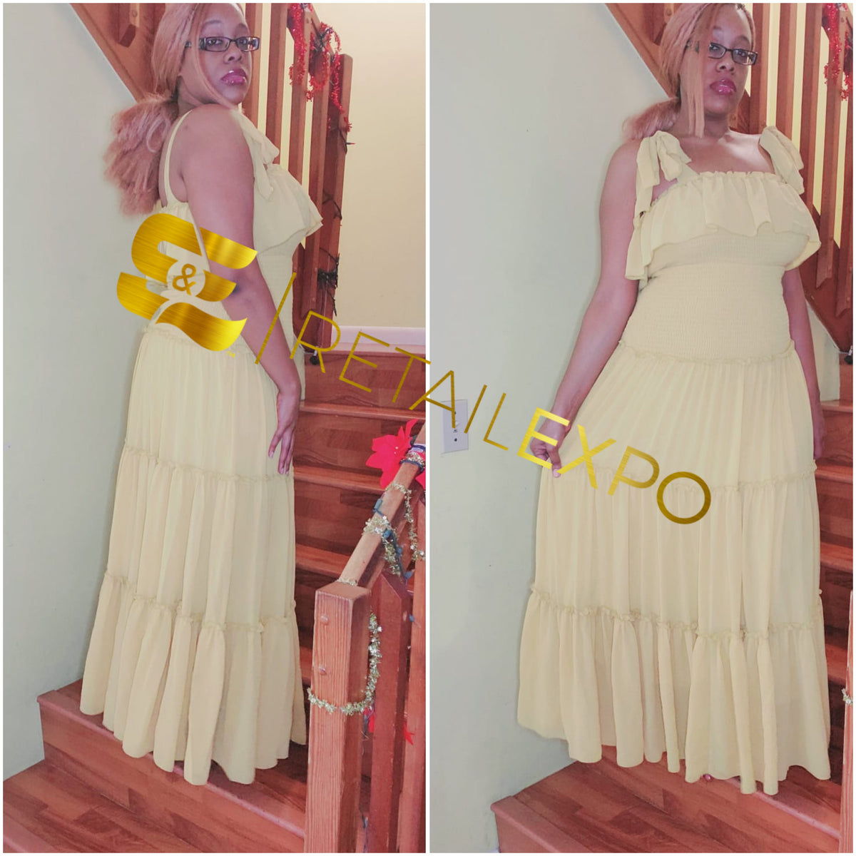 marigold tiered self tie maxi dress