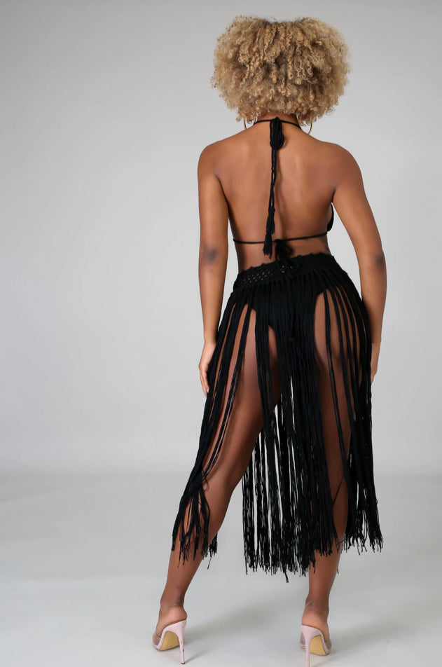 black fringe swimwear set