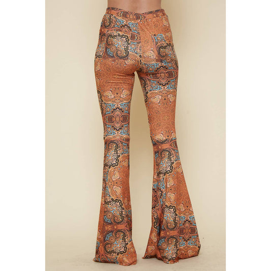 rust printed bell bottom pants