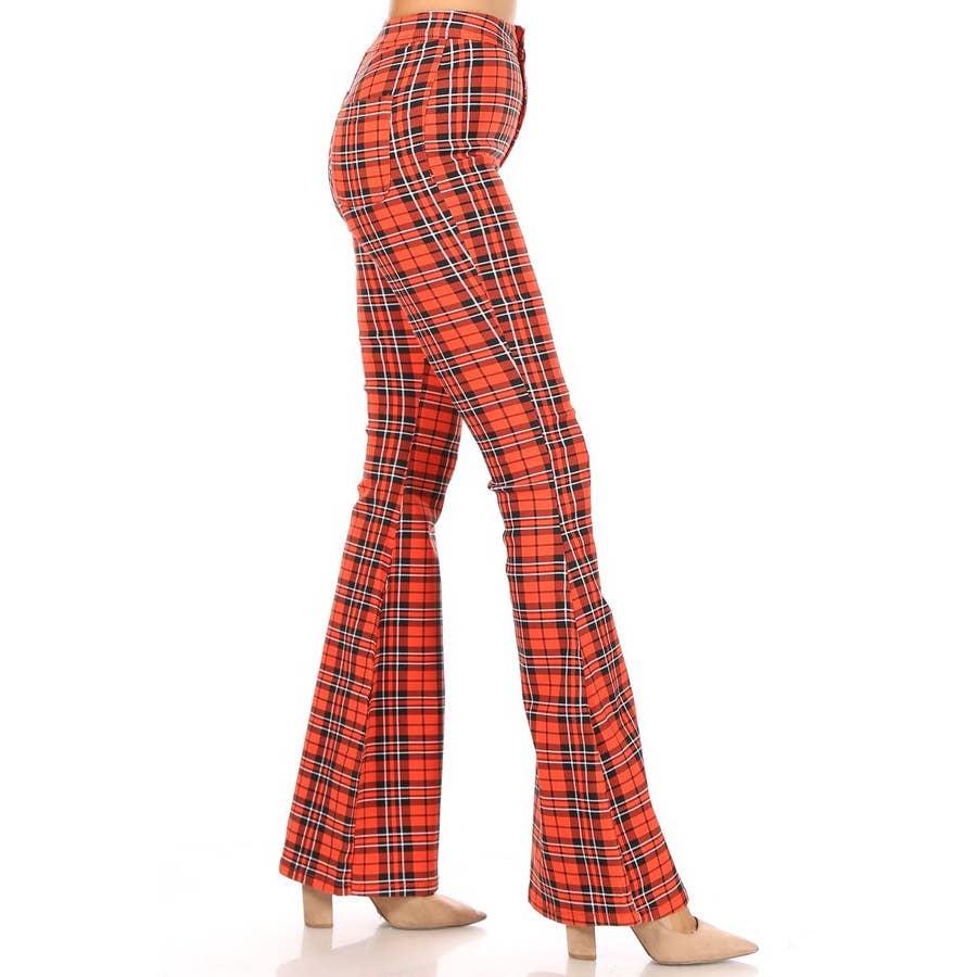 high rise plaid print pants