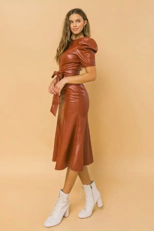 faux leather midi dress