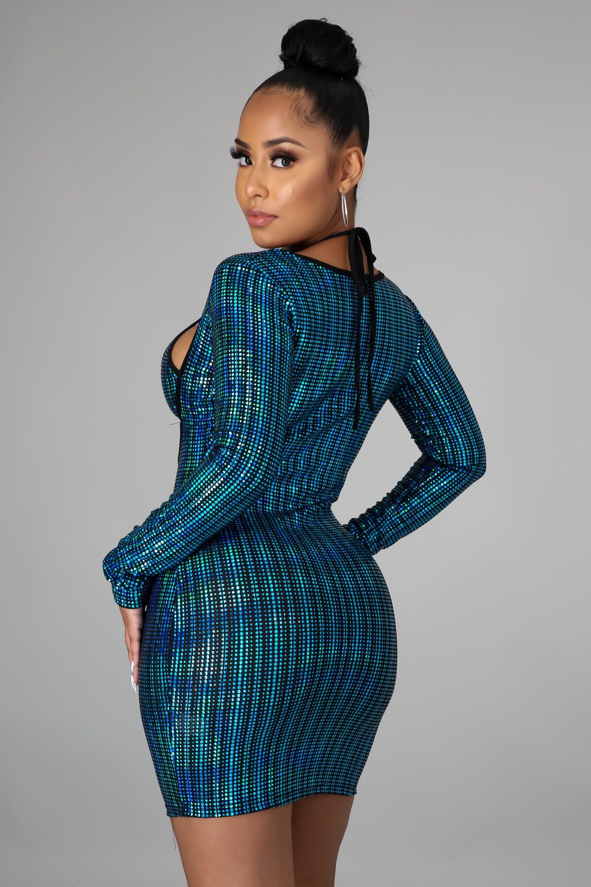Metallic Sequin Long Sleeve Mini Dress