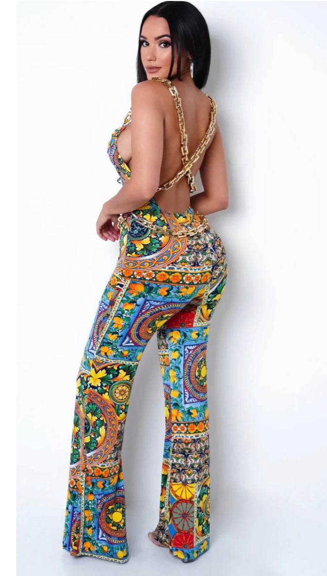 gold chained up jumpsuit