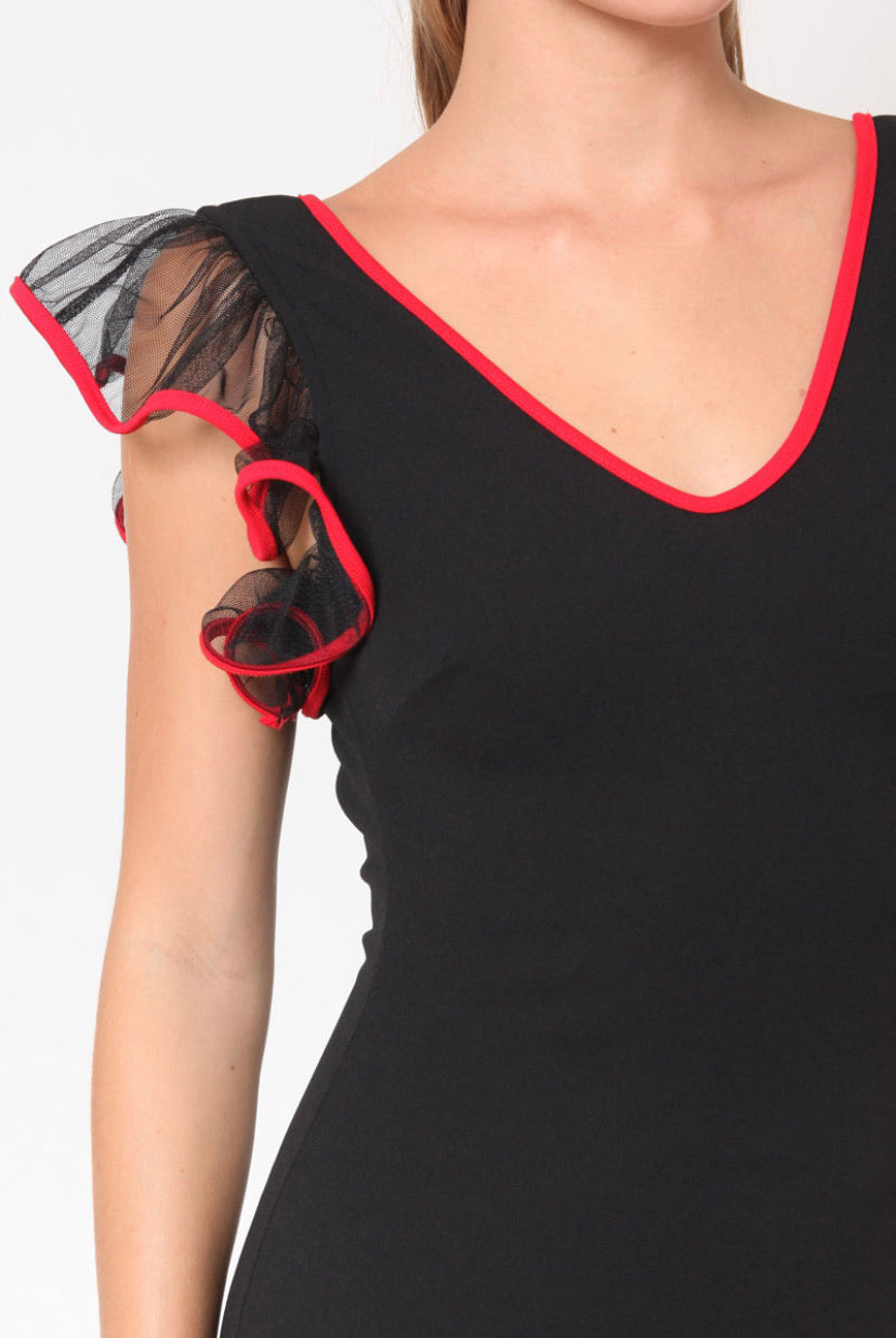 mesh bottom ruffled dress