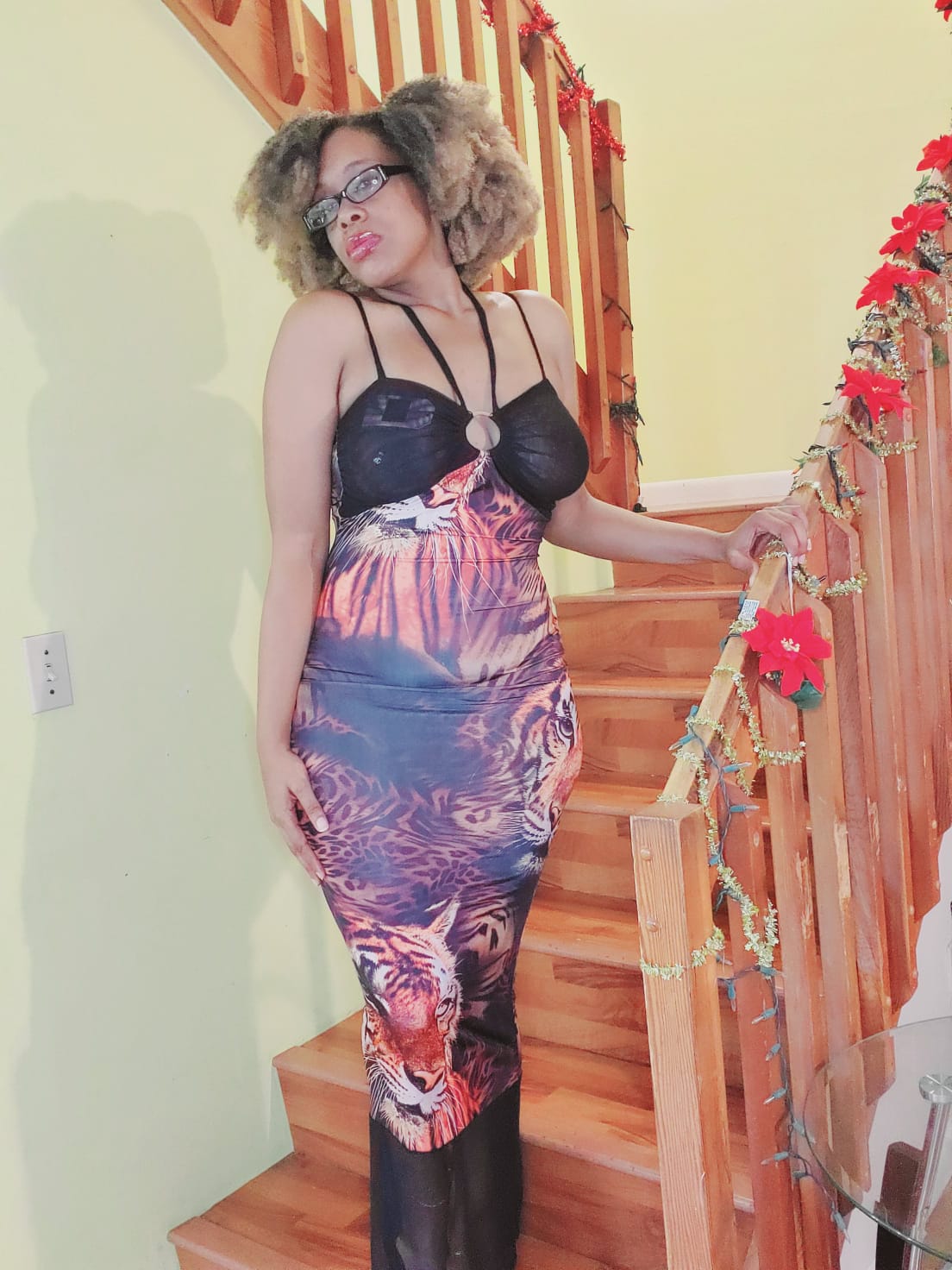 Tiger Print Mesh Halter Dress