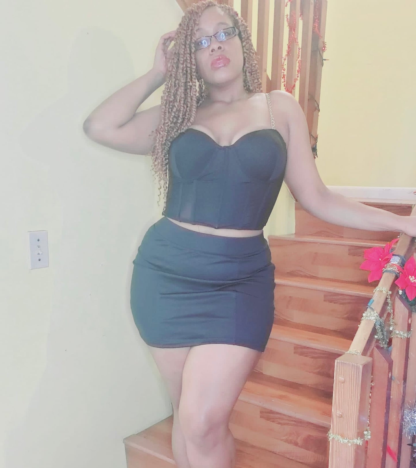 sexy black corset top & mini skirt set