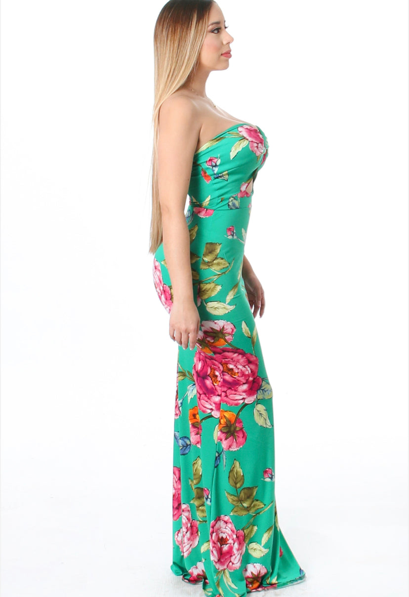 hollow front floral max dress