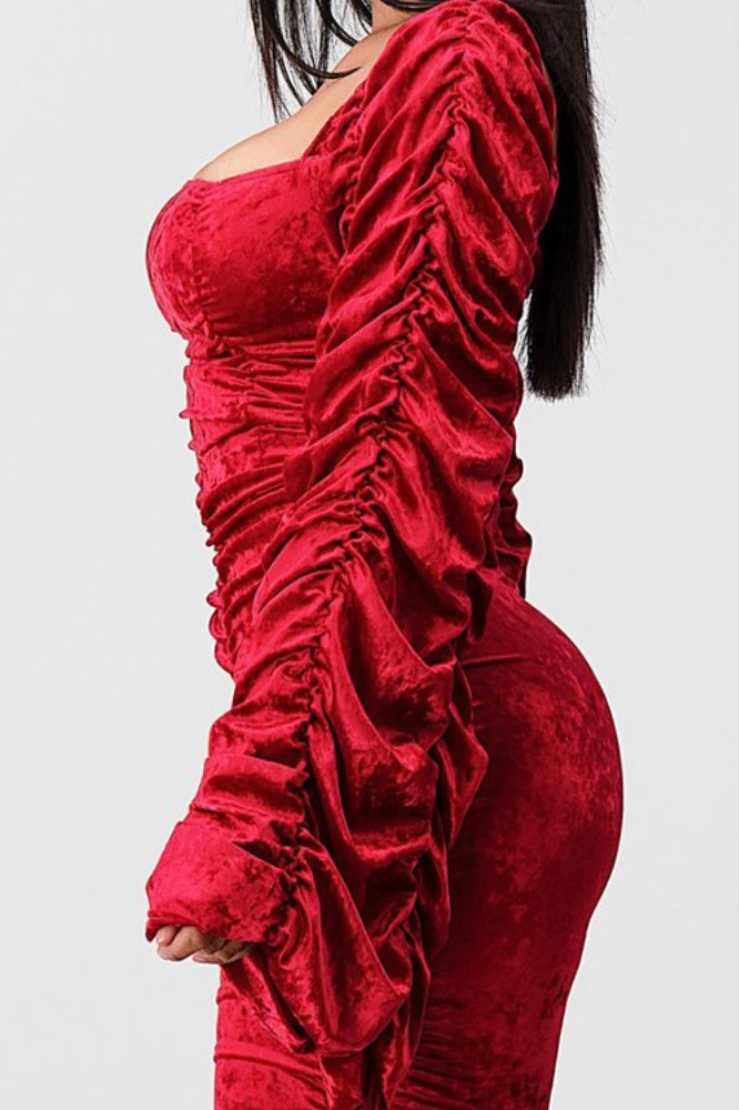 red velvet ruffled sleeves jumpsuit