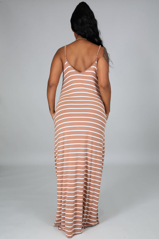 Comfy Loose Pocketed Striped Maxi Dress