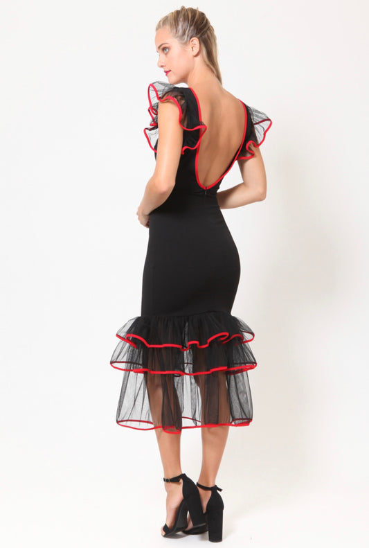 mesh bottom ruffled dress