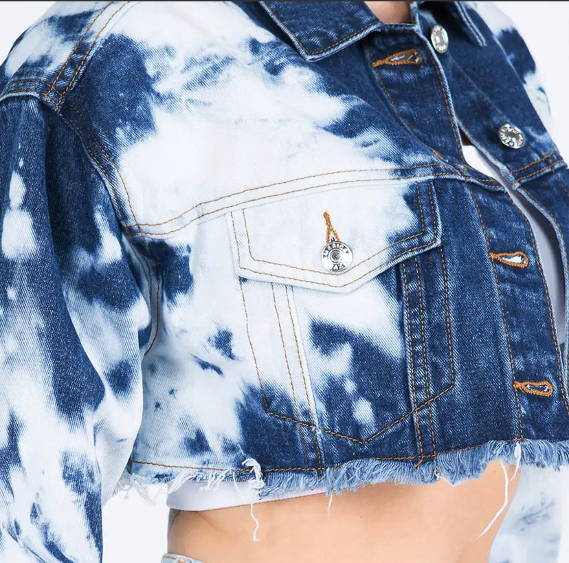 tie dye cropped denim jacket