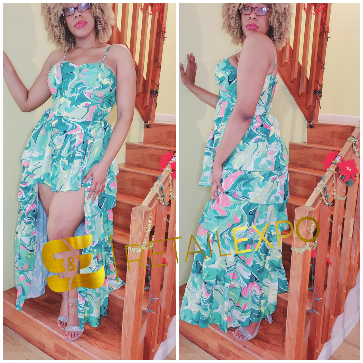 elegant green high low maxi dress