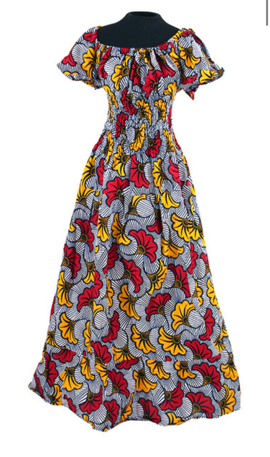 African Flower Print Princess Maxi Dress