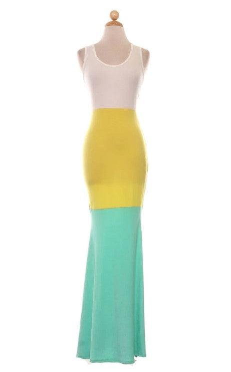 summer color block mermaid maxi dress
