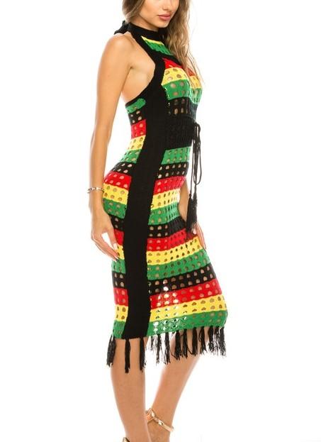 reggae rasta jamaican halter open back beach dress