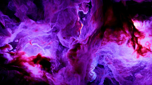 Purple clouds and swirls make a cosmic display.