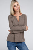 Melange Baby Waffle V-Neck Long Sleeve Top-3 Colors