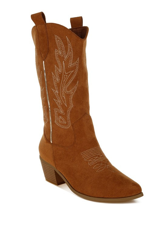 Mae Embroidery Detail Cowboy Boots- 3 Colors