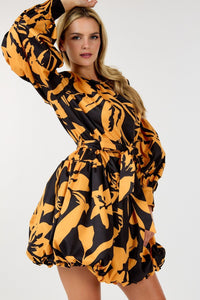 Butter Scotch Long Sleeve Bubble Printed Flare Dress