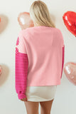 Patch Color Block Striped Sleeve Textured Top