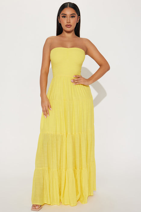 Yellow Tube Smocked Top Maxi Dress