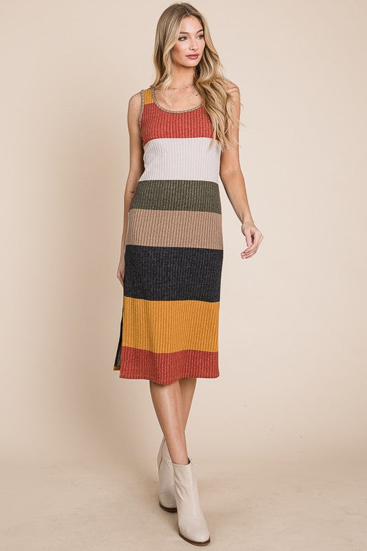 PLUS SIZE COLOR BLOCK CASUSAL DRESS